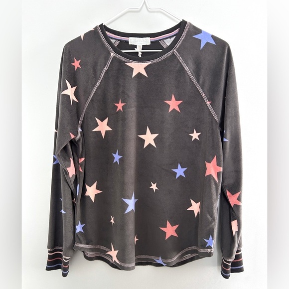P.J. Salvage Other - PJ Salvage Silky Velour Star Pajama Top XS Charcoal Gray Soft Luxe Sleep Lounge